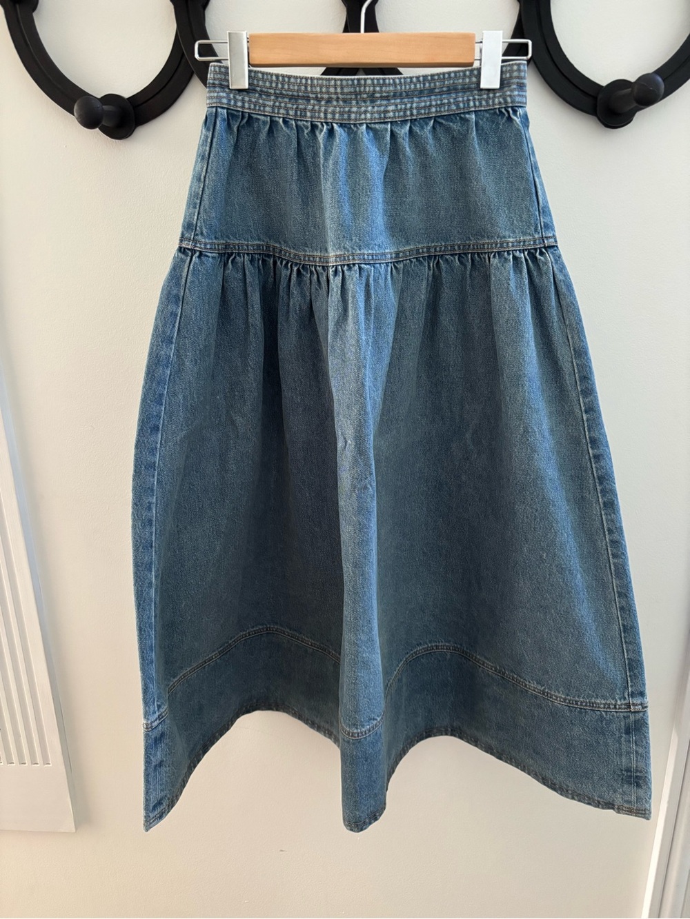 Ulla Johnson Astrid Blue Denim Tiered A-Line Skirt